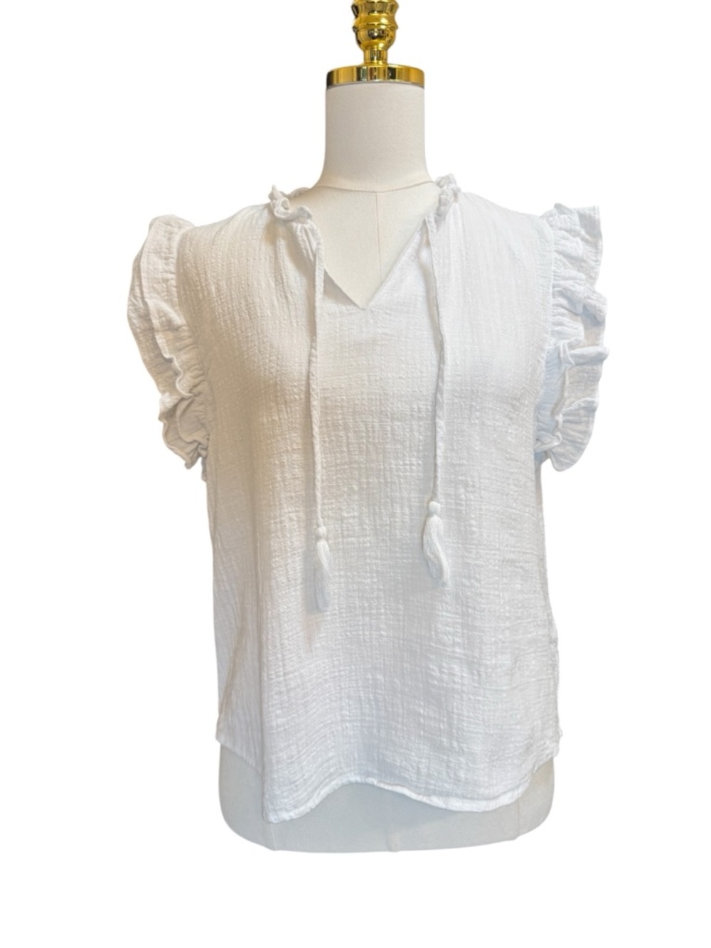 Nanette Lepore Textured Blouse L White Gauze Ruffle Sleeve Boho Top